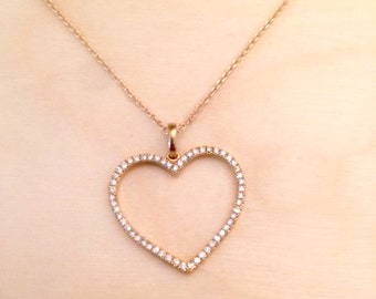 Diamond Heart pendant,  14K gold heart necklace