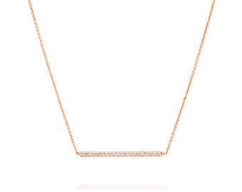 Diamond bar necklace, gold skinny bar necklace, diamond dainty choker, 14k rose solid gold necklace, dainty diamond choker