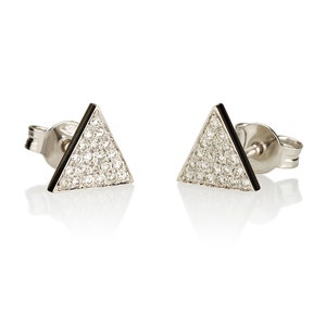 Triangle earrings, geometric earrings, triangle diamond earrings, stud diamond earrings, stud earrings, pave earrings, minimalistic earrings