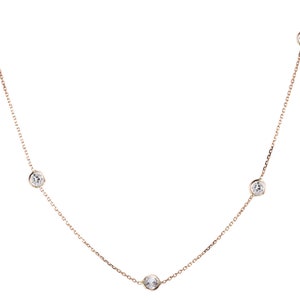 Gold Diamond Necklace, Topaz Bezel Diamond Station Necklace