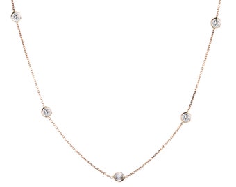 Gold Diamond Necklace, Topaz Bezel Diamond Station Necklace