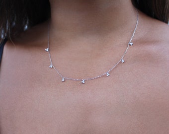Diamond by the yard, Diamond Station Necklace, layered necklace, three stone necklace, floating diamonds, charm diamond necklace, bridal