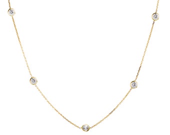 Diamond by the Yard Necklace, topaz necklace, bezel necklace, Diamond Station Necklace, 14k solid yellow gold, bridal jewelry