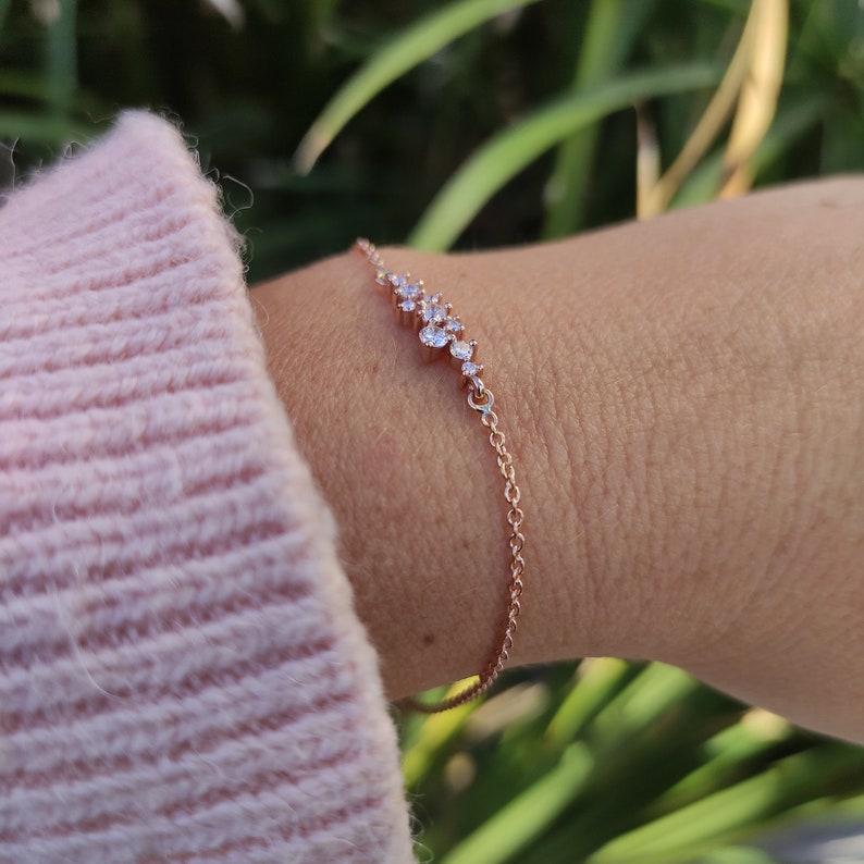 Diamond cluster dainty bracelet image 4