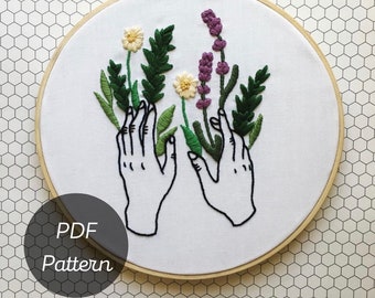 Embroidery PDF Pattern | Hand Embroidery Guide | DIY Embroidery Hoop  | Digital Tutorial | Hands and Flowers - Sunday On The Run