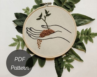 Embroidery PDF Pattern | Hand Embroidery Guide | DIY Embroidery Hoop  | Digital Tutorial | Hand Holding Plant - Sunday On The Run
