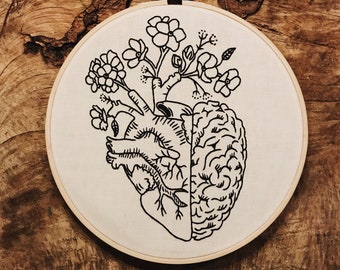 Heart and Lungs with Flowers Anatomical Embroidery