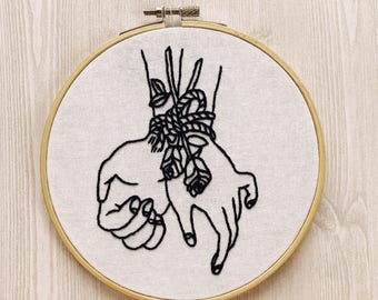 BDSM Embroidery - Tied Up Hands with Roses - Embroidery by Sunday On The Run