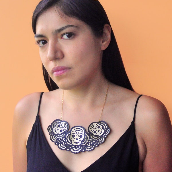 Papel picado Statement Necklace, Día de Muertos, Halloween Necklace, Candy Skull Necklace, Mexican Necklace, Day of the Dead, Latina Jewels