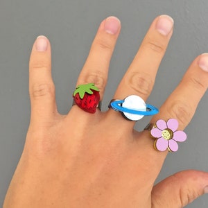 Quirky Cute Rings, Statement Rings, Kawaii, Aesthetic Rings, Fun Rings, Funky Rings, Original jewelry, Cool Bold ring, Gift for Her