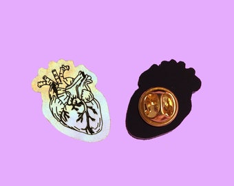 Valentine's Day Gift, Anatomical heart pin,  Heart pin, Friendship pin, Love pin, Cool pins, Holographic pins, Cute pin, heart brooch