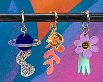 Charm Huggie Hoops, Funky Earrings, Mix and Match, Mini hoops, Fun jewelry, Unique hoops, Quirky earrings, Cute Charm Hoops, Gift for her