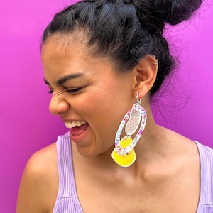 Big Oval Statement Earrings, Acrylic Contemporary Jewelry, Asymmetric Bold geometric Earrings, fun, unique, cute, cool jewelry, Gift for her
