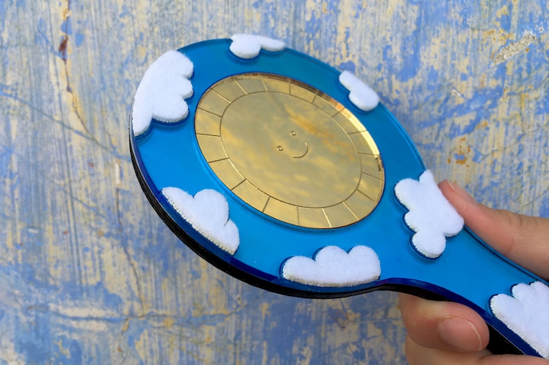 Sun and Moon Mirror, Hand Held Mirror, Makeup Mirror, Aesthetic Mirror, Cute Mirror, Shatterproof, Kawaii Mirror, Funky, Quirky, Unique, Fun Fluffy Clouds