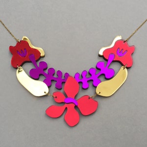 Acrylic Mirror Floral Necklace, Summer Jewelry, Bold & Fun Necklace, Laser cut Jewelry, Cool Cute Shiny Flowers Necklace, Gift for her