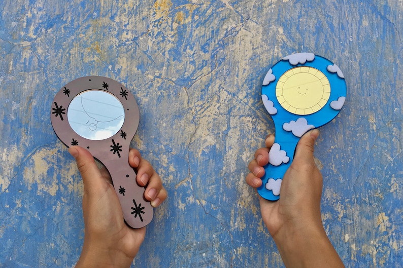 Sun and Moon Mirror, Hand Held Mirror, Makeup Mirror, Aesthetic Mirror, Cute Mirror, Shatterproof, Kawaii Mirror, Funky, Quirky, Unique, Fun image 3