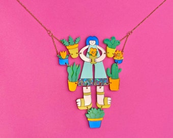 Pflanzen Liebhaber Halskette, Statement Halskette, Acryl original fun Schmuck, schrullig, niedlich, kawaii, Pflanzentopf, funky Zubehör, Geschenk für sie