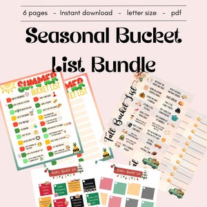 Seasonal Bucket List Printable Bundle – Summer, Fall & Winter | Prefilled and Blank Lists | 6 Page Digital Download