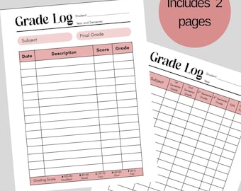 Homeschool Digital Grade Log | 2-Page Printable Student Tracker | Semester and Yearly Overview PDF