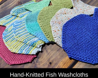 Knitted Fish Washcloths 100% Cotton Small or Large