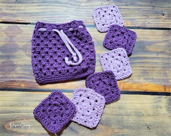 Purple Cotton Face Scrubbies Set with Mesh Wash Bag, Reusable Makeup Remover Pads