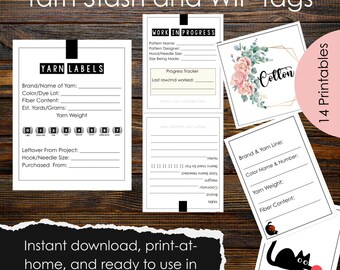 Printable Yarn Stash and WIP Tracker Bundle | Crochet and Knitting Project Tags | Yarn Storage Labels and Sample Cards | Digital Download