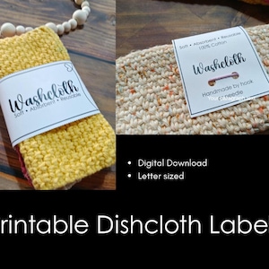 Printable Dishcloth Labels | Wrap Labels | Crochet Knit Branding Tags (Digital Download)