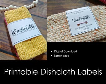 Printable Dishcloth Labels | Wrap Labels | Crochet Knit Branding Tags (Digital Download)