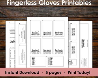 Fingerless Gloves Printable Tag Bundle, Boho Care Instructions, Crochet Mitts Branding Labels