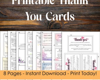 Printable Small Business Thank You Cards, Packaging Inserts (8-Page PDF Bundle)