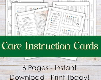 Printable Care Tags for Crochet and Knitting, Fiber Art Washing Instruction Cards