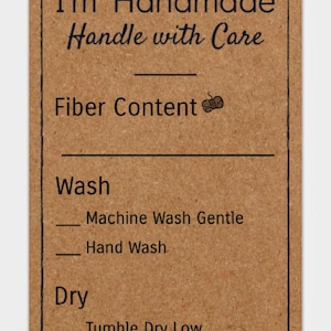 Care tags, care Instruction tags, care tags for hand knitted items