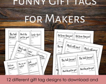 Funny Printable Gift Tags for Makers, Knit and Crochet Care Instructions, 12 Handmade Labels