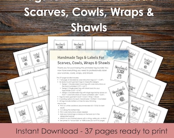 Printable Knitting Crochet Tags for Scarf Cowl Wrap Shawl, Care Labels with Logo Space