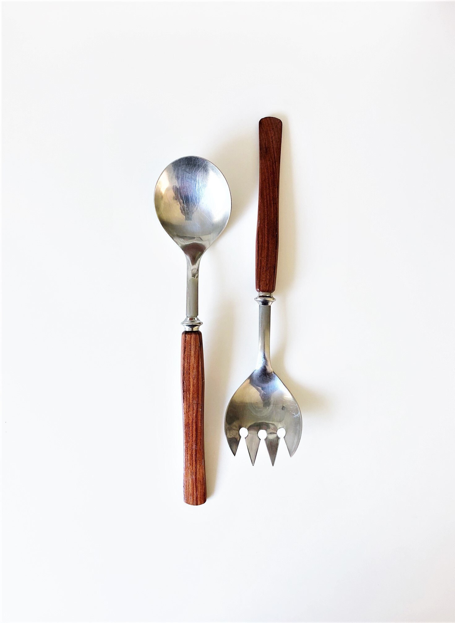 Swedish Vintage Salad Servers Teak Stainless steel Cutlery // Etsy
