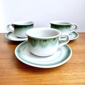 ONE SET Swedish Vintage Trio Hoganas Höganäs Sweden Coffee Cup and saucer // Stoneware coffee cup set // Made in Sweden // Green Turquoise