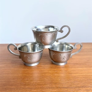 Set of 3 Handmade Swedish Vintage Jokkmokks Tenn Tin pewter punch cup // Set of 4 Handmade Swedish Vintage Scandia Tenn Tin pewter coaster