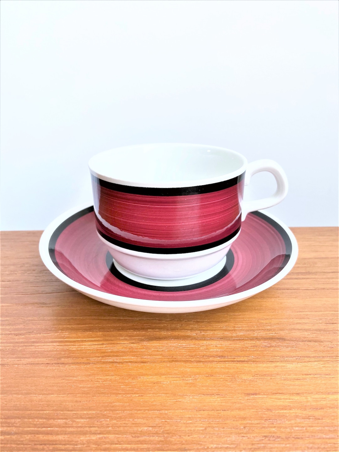 Swedish Vintage Rorstrand AH Handpainted Red Black BIG Tea Cup 3.7