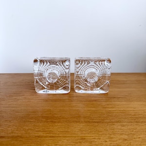 Set of 2 Sweden Reijmyre Art Glass Crystal Candle Holder // Made in Sweden // Reijmyre Glasbruk // 1960s // Swedish glassware vintage set