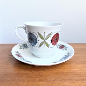 RARE Rörstrand Handpainted BIG tea coffee cup mug 3.54&quot; and saucer // Pion // Made in Sweden // 1950s // Rorstrand Sweden // Leena Morsky
