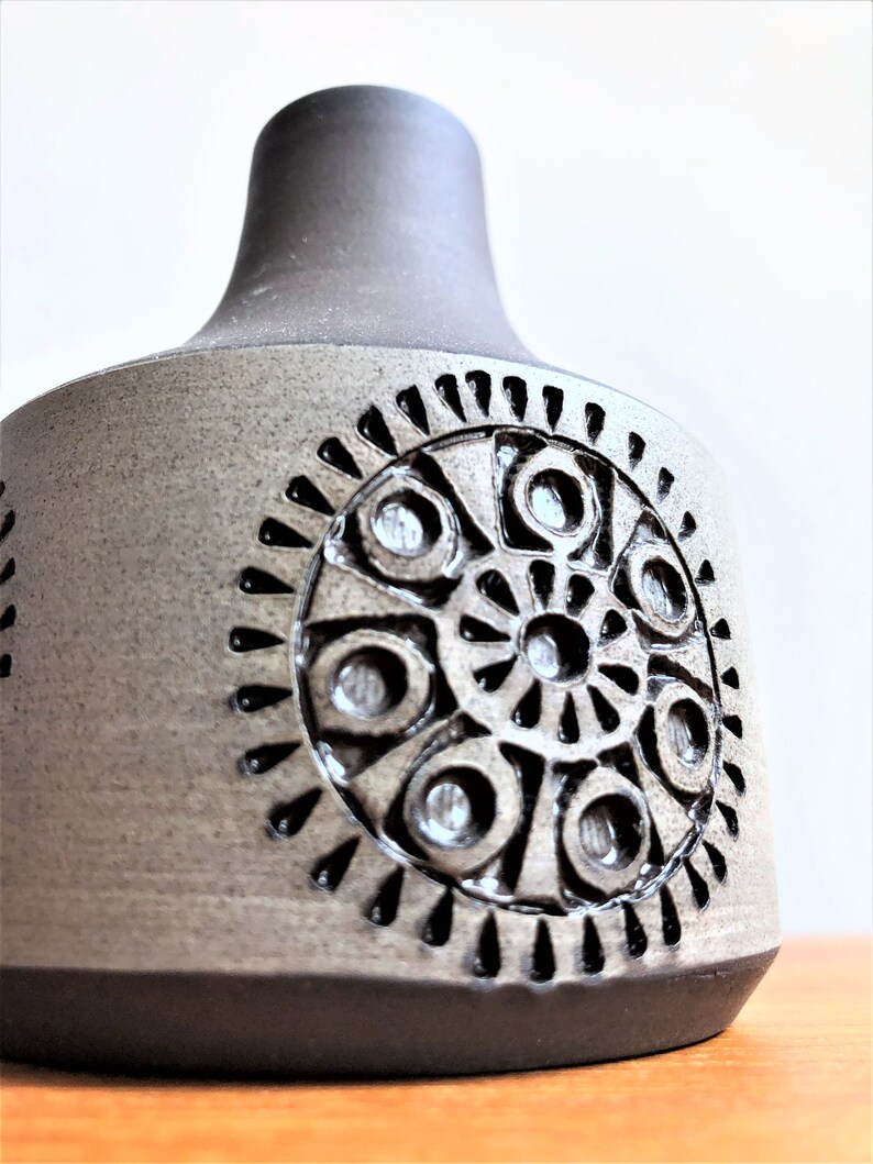 Mid Century Modern Stoneware Vase  Tomas Anagrius   Swedish Handmade Ceramic pottery Sunflower  Made in Sweden  Alingsas Keramik