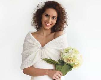 Involucro da sposa in avorio, scialle da sposa bianco, copertura, bolero da sposa, scrollata di spalle in avorio, mantella lavorata a maglia, mantello da sposa, scialle da damigella d'onore, anche taglie forti