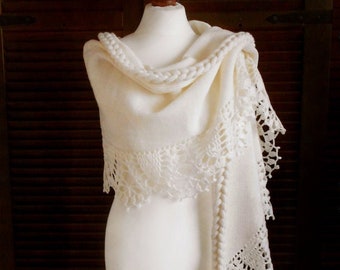 Ivory Wedding Wrap, Bridal Shawl, Bridal Cover Up, Wedding Bolero, Light Creme Shrug, Crochet Shawl, Bridal Cape, Bridesmaid shawl.