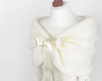 Ivory wedding wrap, bridal shawl, cover up, wedding bolero, Ivory shrug, knitted capelet, bridal cape, bridesmaid shawl, plus size too