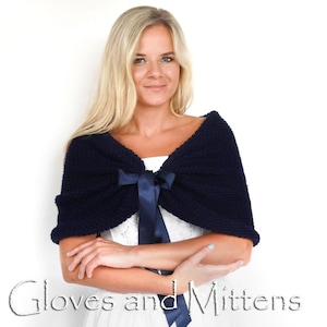 Dark blue bridesmaid shawl, blue wedding wrap, bridal stole, cover up, wedding bolero, shrug, knitted capelet, bridal cape, plus size too