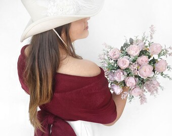 Burgundy Knitted Wedding Wrap: Bridesmaid Shoulder Shawl