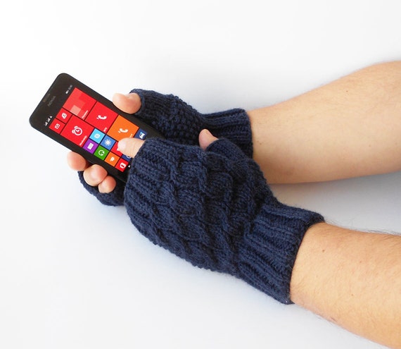 Wolle Fingerlose Herren Handschuhe: Dunkelblaue Strick-Handschuhe - Etsy  sterreich