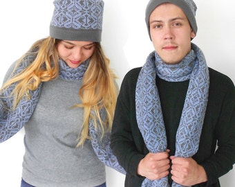 Knitted SET Scarf and Beanie Knit Wool Winter SET Warm Scarf and Beanie Winter Hat and Shawl Chunky Beanie and Shawl For Men For Women
