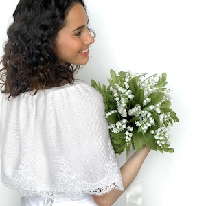White Knitted Bridal Bolero: Crochet Wedding Capelet with Lace