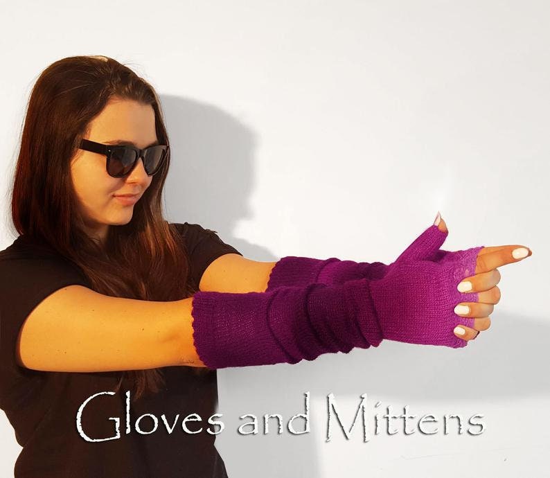 Purple Long fingerless gloves Knitted long gloves Gradient boho knit gloves Wool winter gloves Arm Warmers Wrist warmers Alpaca wool gloves